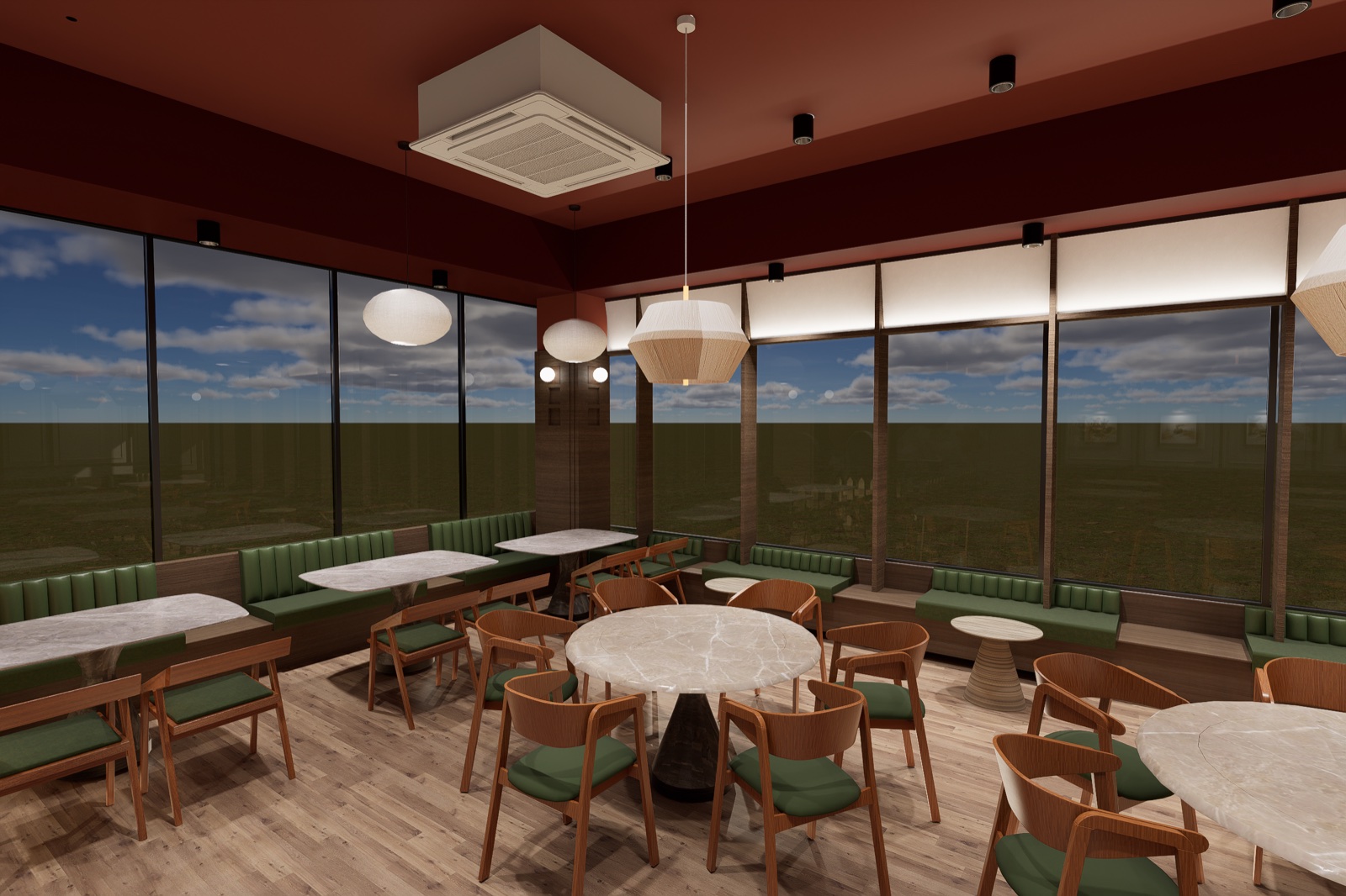 Window-side dining tables with a view